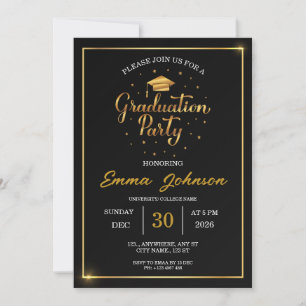 Convite de Festa de Formatura Preto e Dourado Eleg