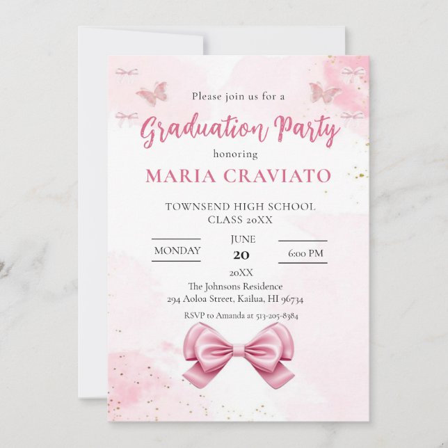 Convite de Festa de Formatura Rosa e Dourado Elega (Frente)