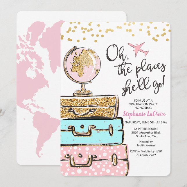 Convite de Festa de Formatura Tema Viagem (Frente/Verso)
