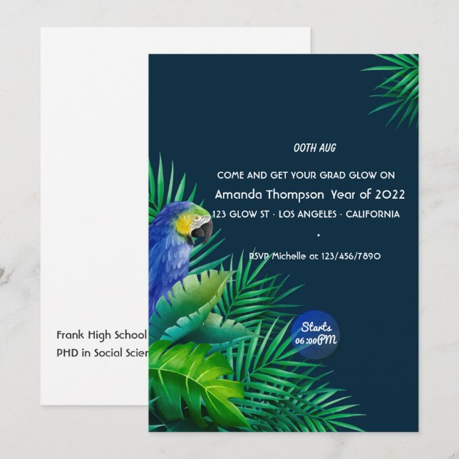 Convite de Festa de Formatura Tropical Summer Glow (Frente/Verso)
