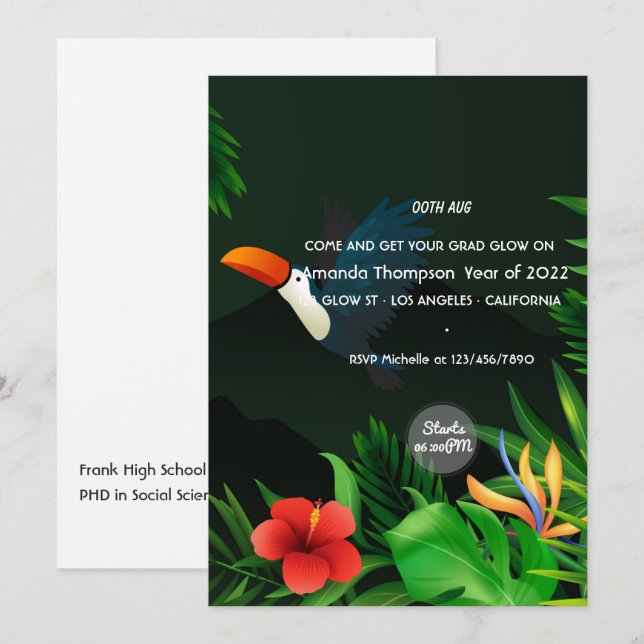 Convite de Festa de Formatura Tropical Summer Glow (Frente/Verso)