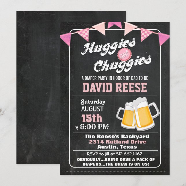 Convite de festa de fraldas para papai Huggies e C (Frente/Verso)