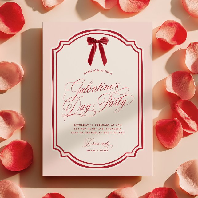 Convite de festa de Galentine's Day rosa e vermelh (Criador carregado)