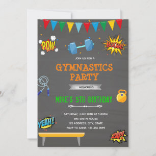convite de festa de ginástica de super-herói
