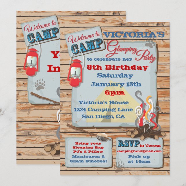 Convite de festa de Glamping (Frente/Verso)