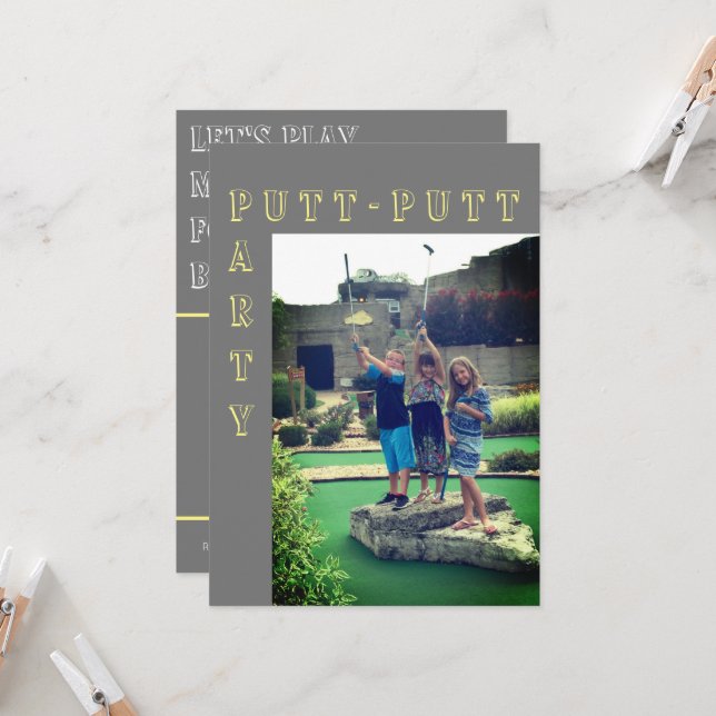 Convite de Festa de Golfe Miniatura Putt-Putt (Frente/Verso In Situ)