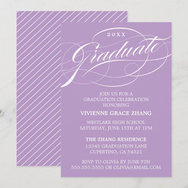 CONVITE DE FESTA DE GRADUAÇÃO COM ESCRITA ELEGANTE (Frente/Verso)