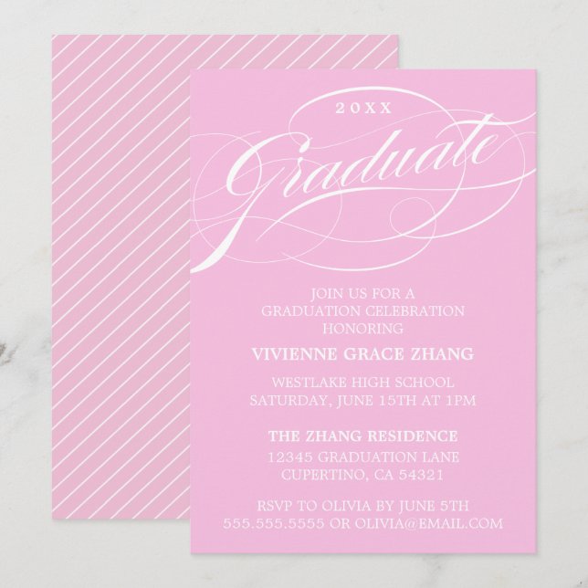 CONVITE DE FESTA DE GRADUAÇÃO COM ESCRITA ELEGANTE (Frente/Verso)