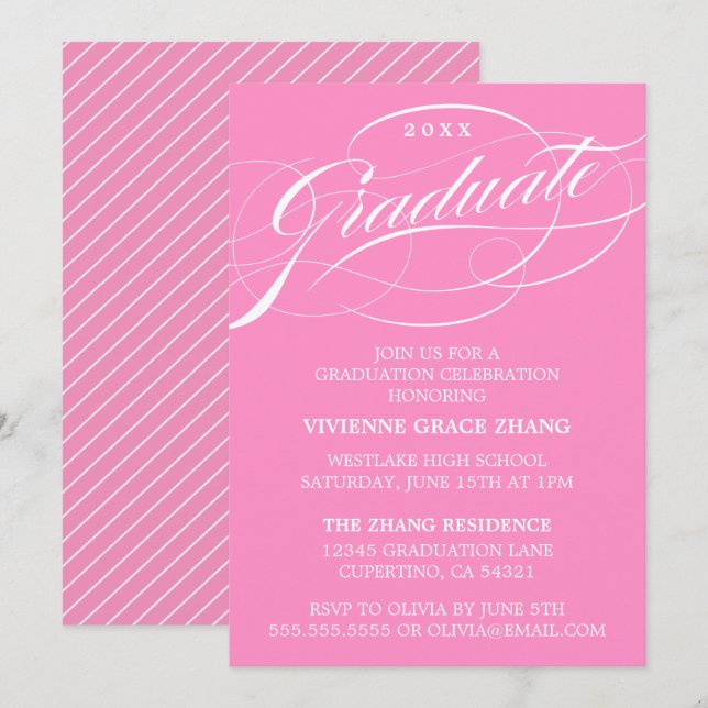 CONVITE DE FESTA DE GRADUAÇÃO COM ESCRITA ELEGANTE (Frente/Verso)