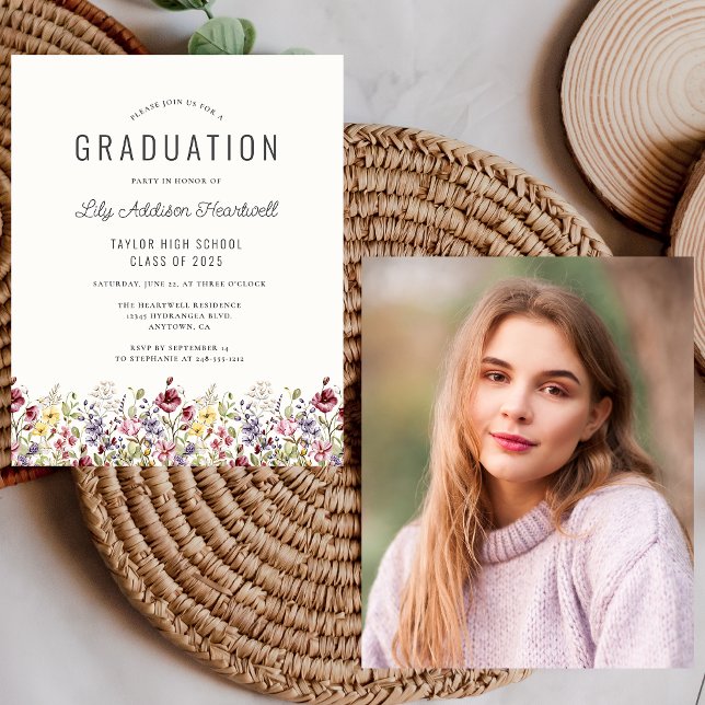 Convite de festa de graduação com foto de flores s (Criador carregado)