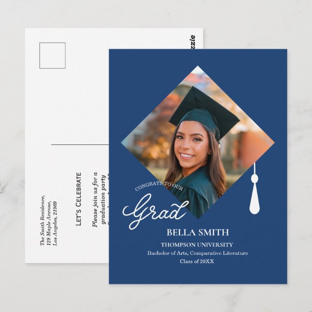 Convite de festa de graduação com foto e capa eleg (Frente/Verso)