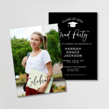 Convite de festa de graduação com foto em preto e