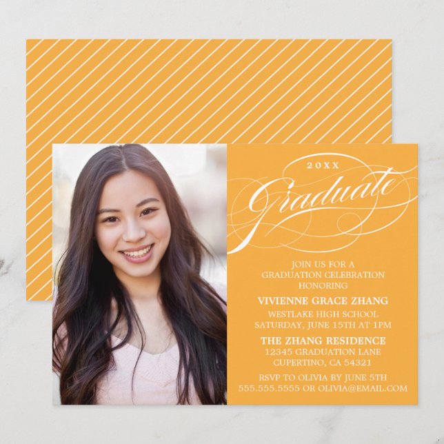 CONVITE DE FESTA DE GRADUAÇÃO COM LETRA ELEGANTES  (Frente/Verso)