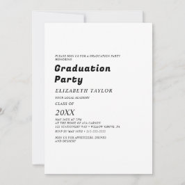 Convite de festa de graduação com tipografia preta