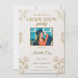Convite de festa de graduação elegante dourado e b