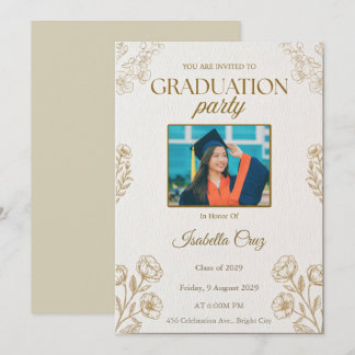 Convite de festa de graduação elegante dourado e b