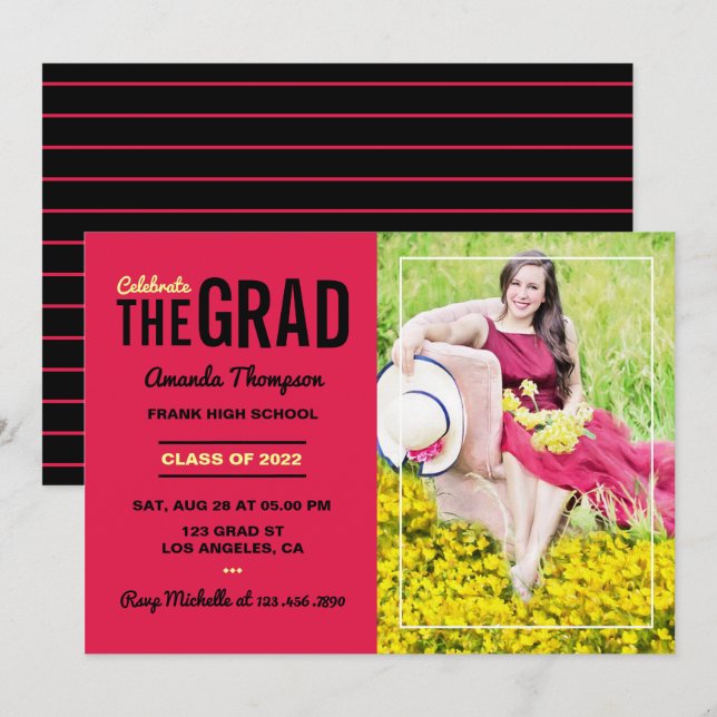 Convite de Festa de Graduação Vermelho Escarlate e (Frente/Verso)
