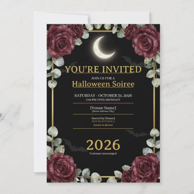 Convite de Festa de Halloween 2026 | Elegante Góti (Frente)