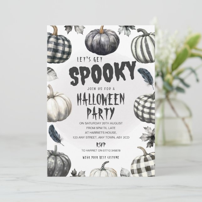 Convite de Festa de Halloween Abóboras Monocromáti (Em pé/Frente)