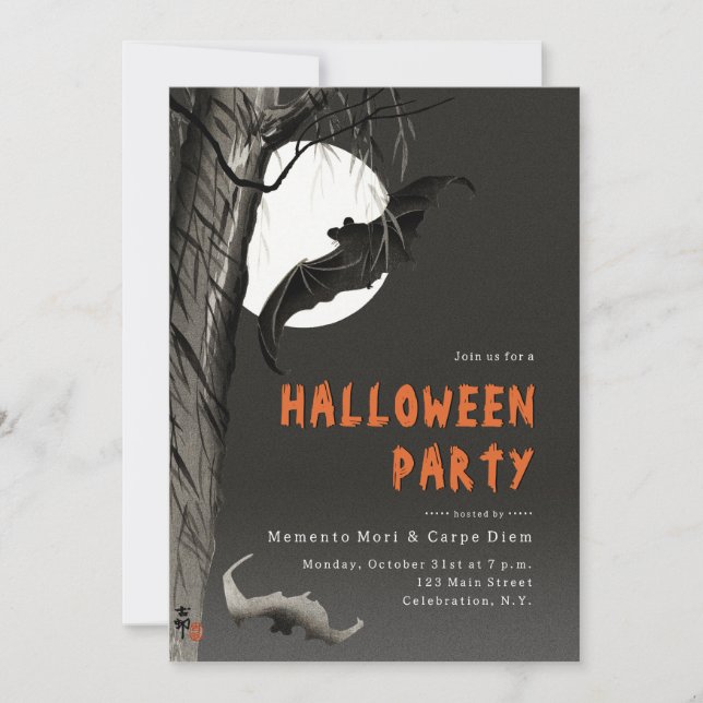 Convite de Festa de Halloween Assustador de Morceg (Frente)