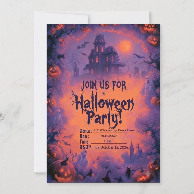 Convite de Festa de Halloween Assustadora com Abób (Frente)