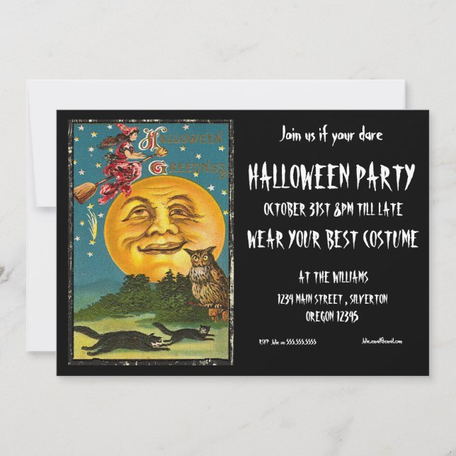 Convite de Festa de Halloween Bruxa Vintage (Frente)