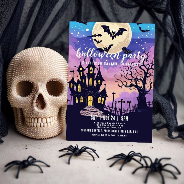 Convite de Festa de Halloween Casa Assombrada Lua  (Criador carregado)