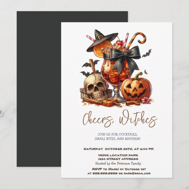 Convite de Festa de Halloween com Abóbora de Chapé (Frente/Verso)