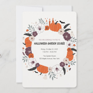 Convite de festa de Halloween com abóbora floral e