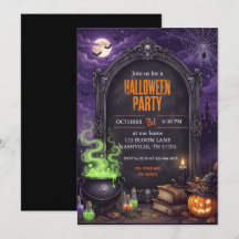 Convite de festa de Halloween com caldeirão de bru
