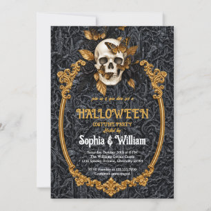 Convite de festa de Halloween com caveira gótica e