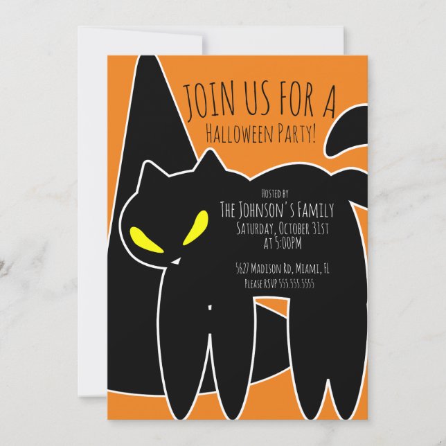 Convite de festa de Halloween com chapéu de bruxa  (Frente)