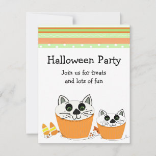 Convite de Festa de Halloween com Cupcake de Gato