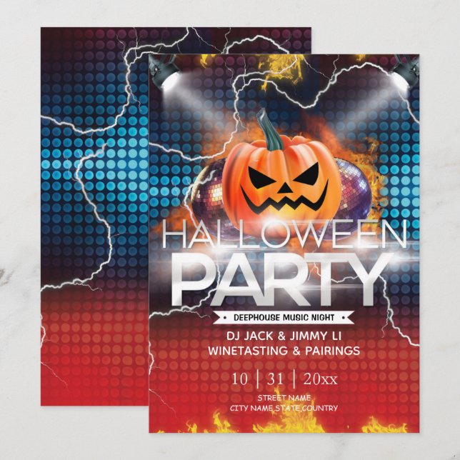Convite de Festa de Halloween com Efeito de Trovão (Frente/Verso)