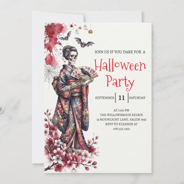 Convite de Festa de Halloween com Esqueleto de Dam (Frente)