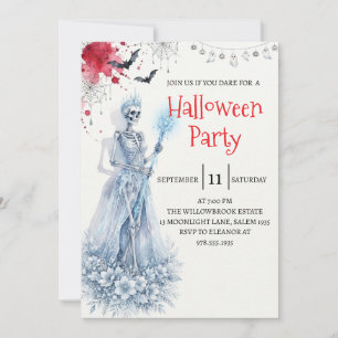 Convite de festa de Halloween com esqueleto de sen