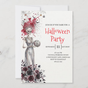 Convite de festa de Halloween com esqueleto de sen