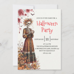 Convite de festa de Halloween com esqueleto de sen