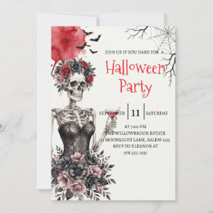 Convite de festa de Halloween com esqueleto de sen