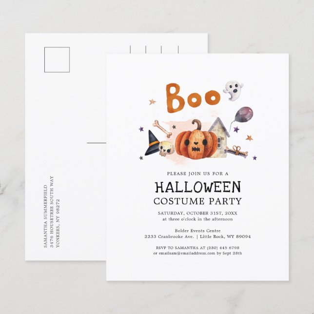 Convite de festa de Halloween com fantasia de abób (Frente/Verso)