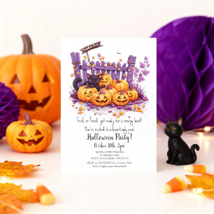 Convite de Festa de Halloween com Gatinho Preto e