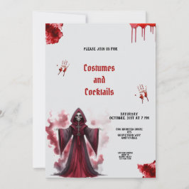 CONVITE DE FESTA DE HALLOWEEN COM SANGUE E ESQUELE