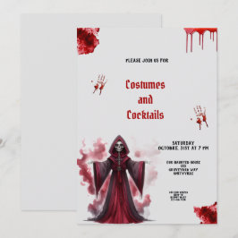 CONVITE DE FESTA DE HALLOWEEN COM SANGUE E ESQUELE