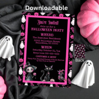 Convite de festa de Halloween cor-de-rosa preto e