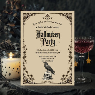 Convite de Festa de Halloween Corvo Gótico Vinta