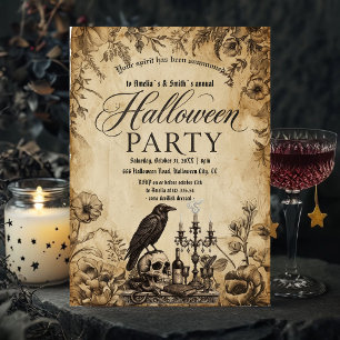Convite de Festa de Halloween   Corvo Gótico Vinta