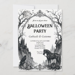 Convite de festa de Halloween Corvo Gótico Vintage