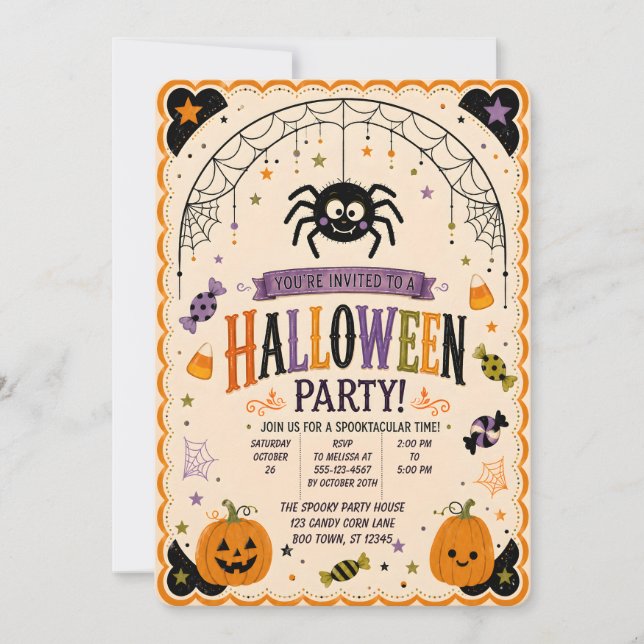 🕷️🎃 Convite de Festa de Halloween da Aranha Fofa (Frente)
