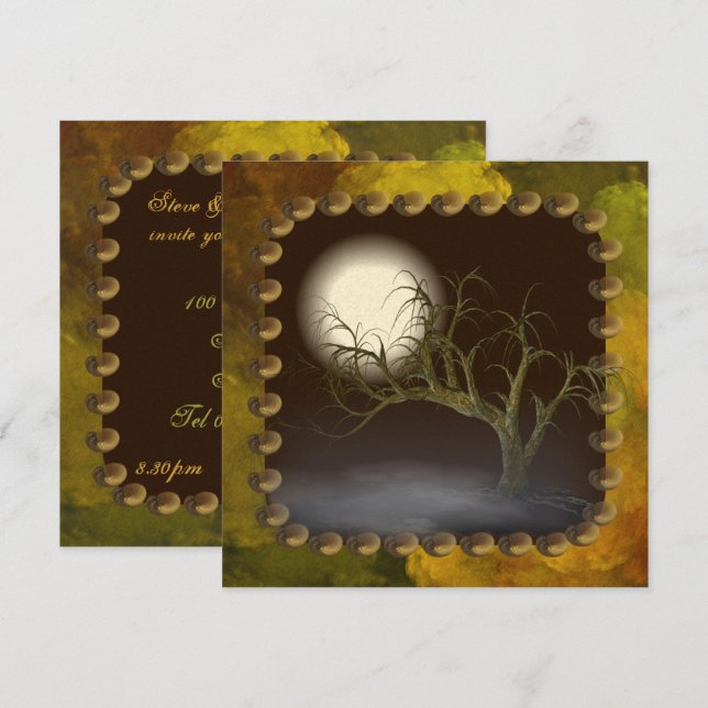 Convite de Festa de Halloween da Árvore Assustador (Frente/Verso)