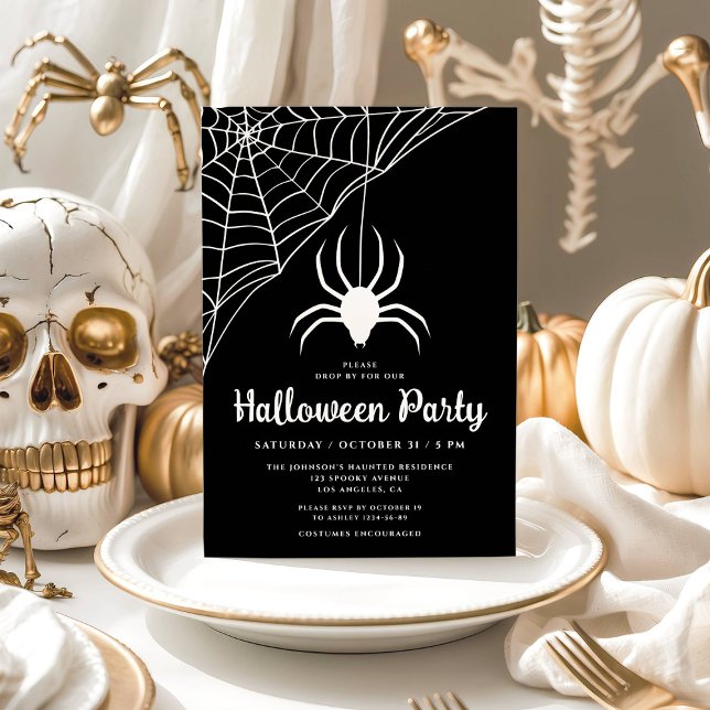 Convite de festa de Halloween de aranha preta fofa (Cute Black Spider Halloween Party Invitation)